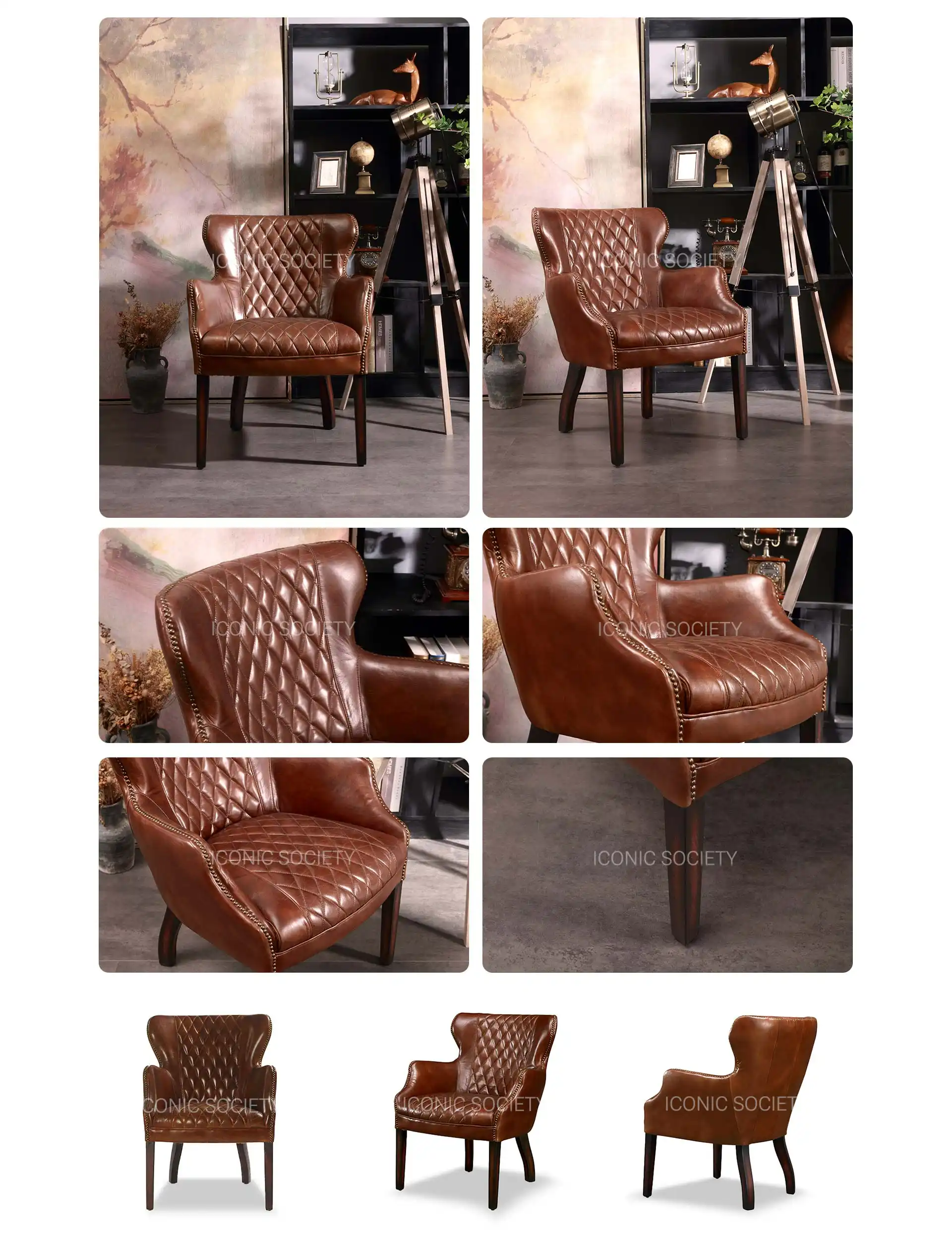 English Button Tufted Wingchair - Dark Brown-JAGGER -Iconic Society -pc