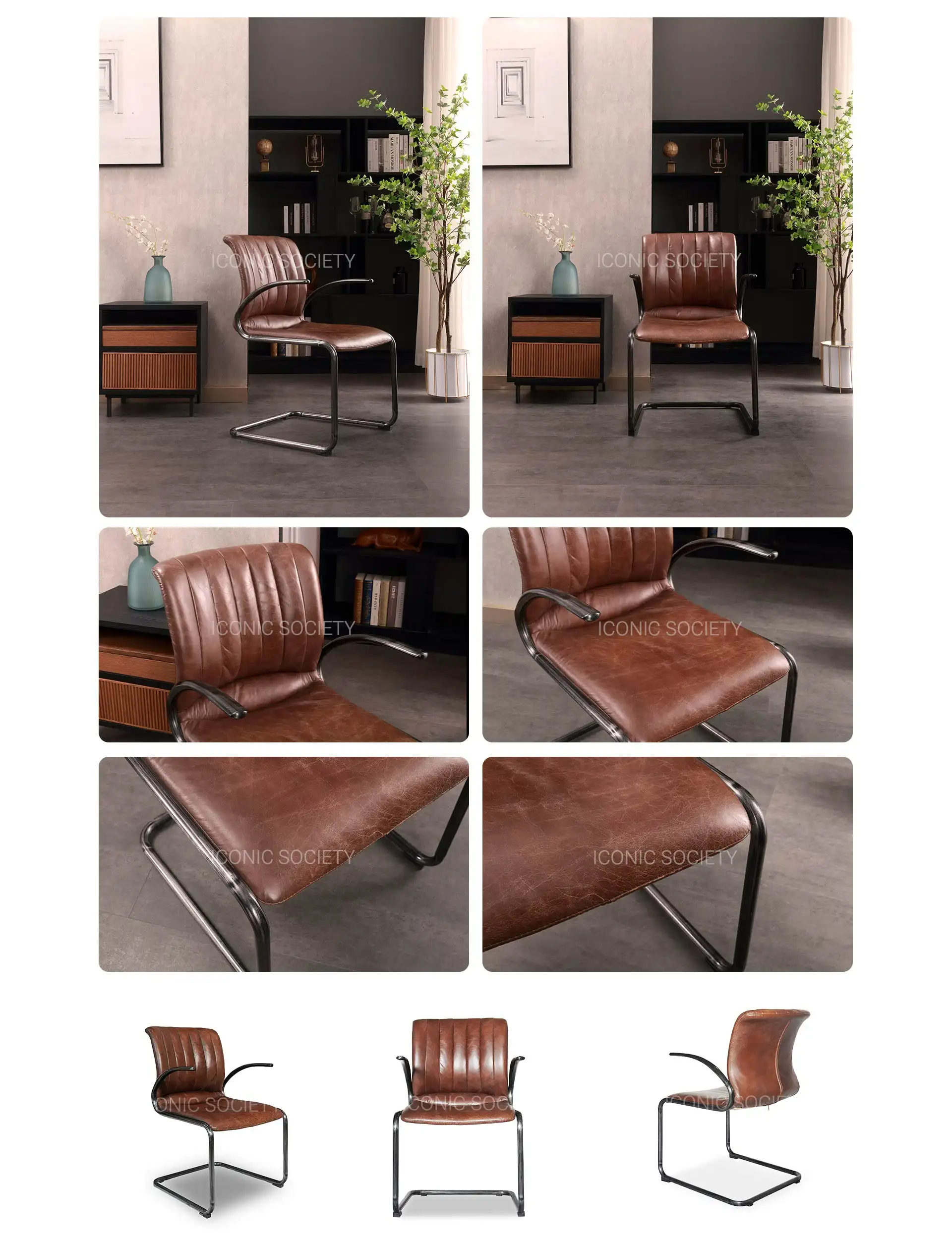 Top Grain Leather Dining Chair -Brown-DIRECTOR -Iconic Society PC