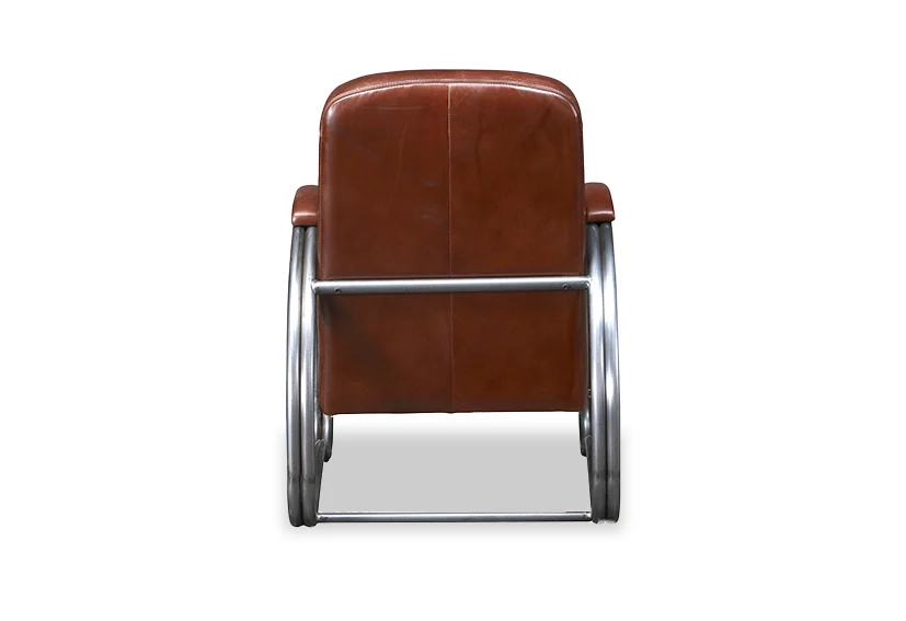 Industrial Metal Genuine Leather Armchair-Brown-ROLLS COGNA -Iconic Society 3