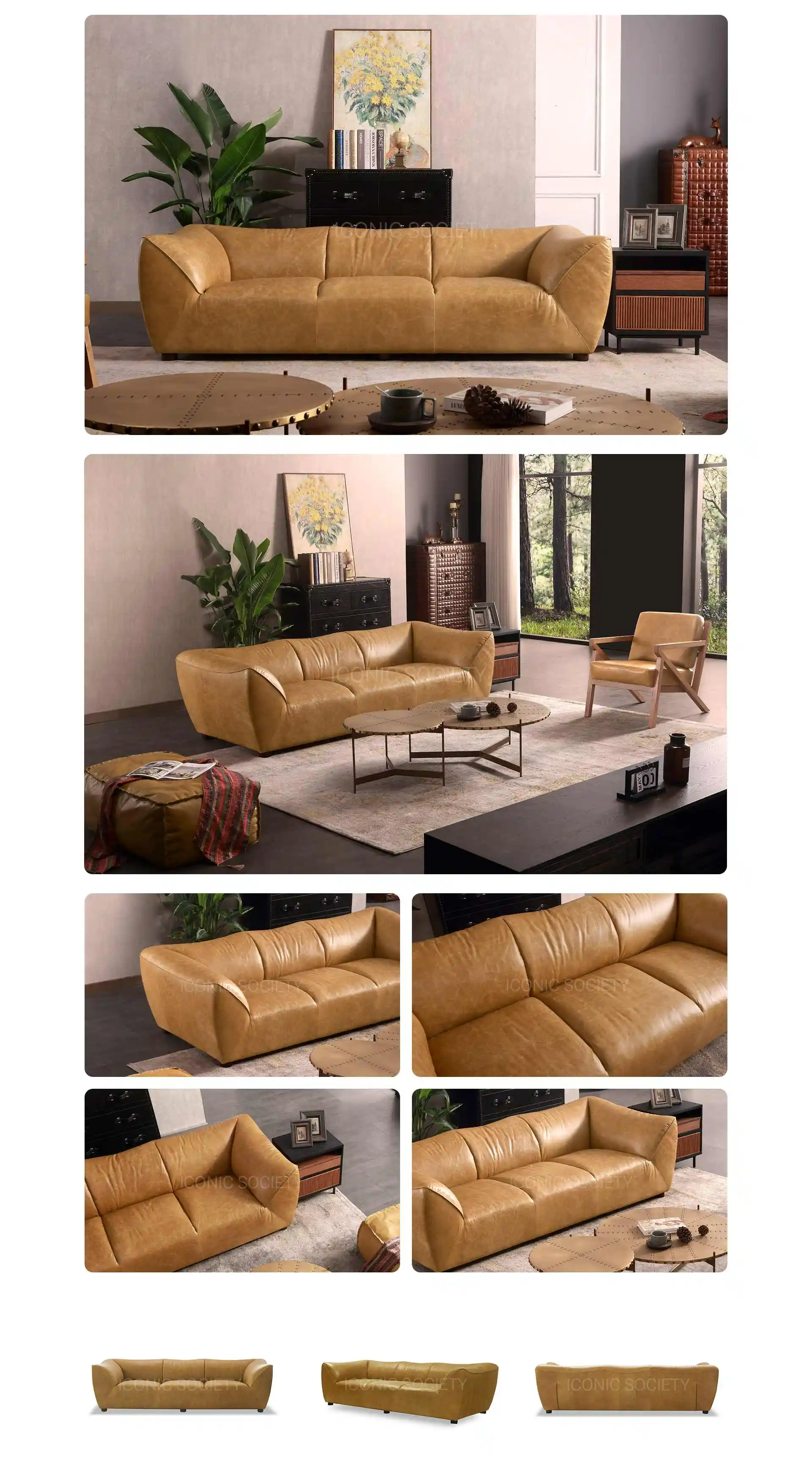 leather sofa supplier-Cognac-CURVES-Iconic Society 50149-PC