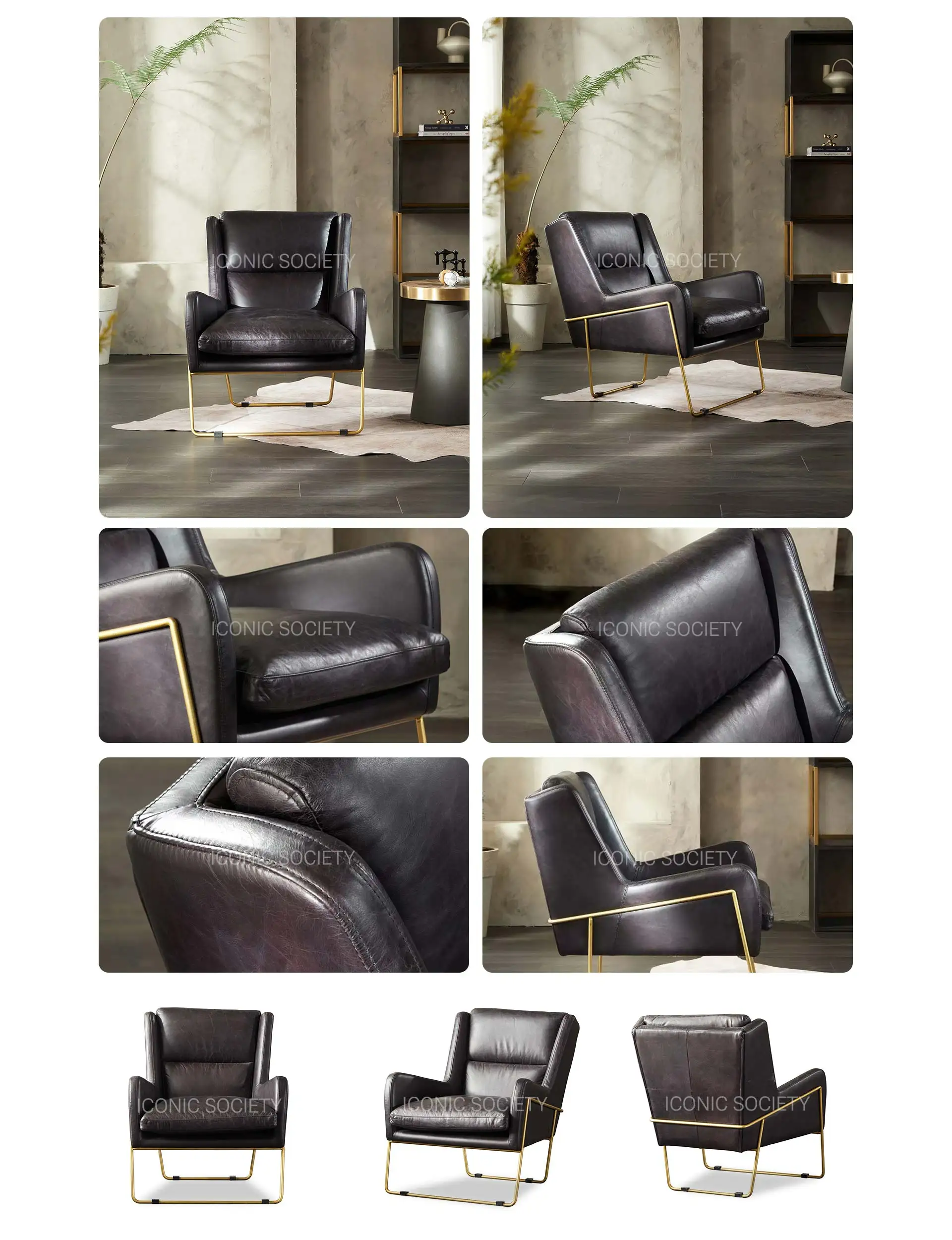 leather sofa manufacturer-Leather Accent Metal Armchair-Black-KEANA-Iconic Society Furniture-PC