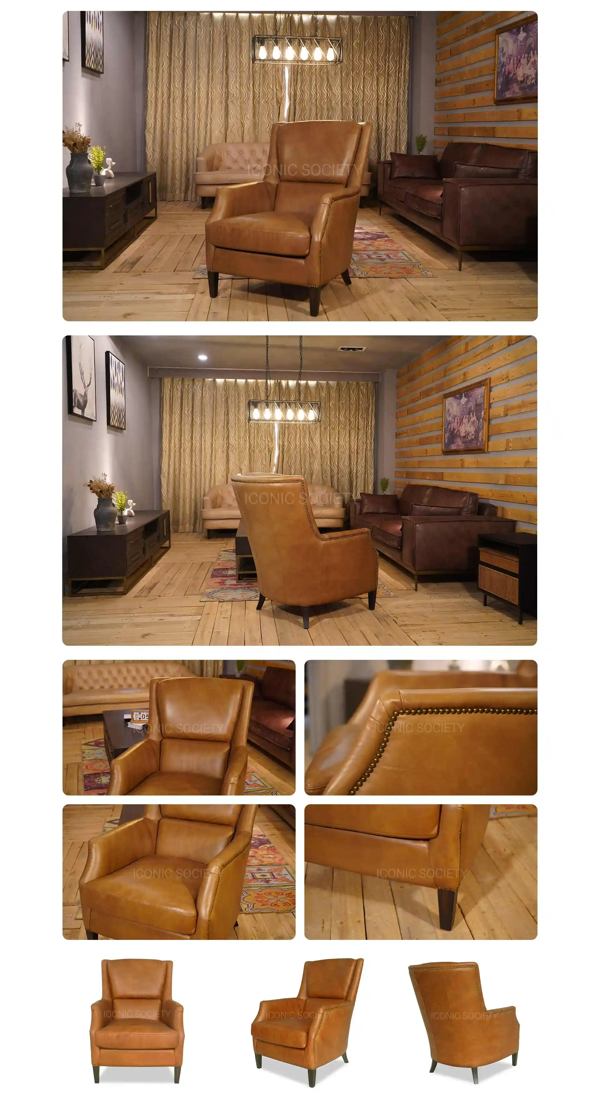 PC-Luxury Vintage Leather club accent armchair -light brown-VINCENT  -Iconic Society Furniture-PC