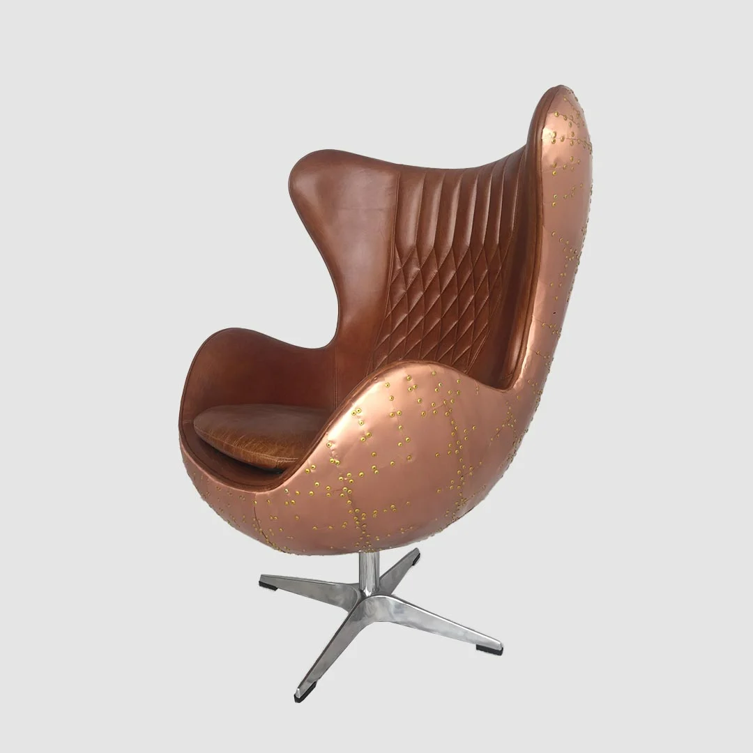 aluminum Leather swivel egg chair -5