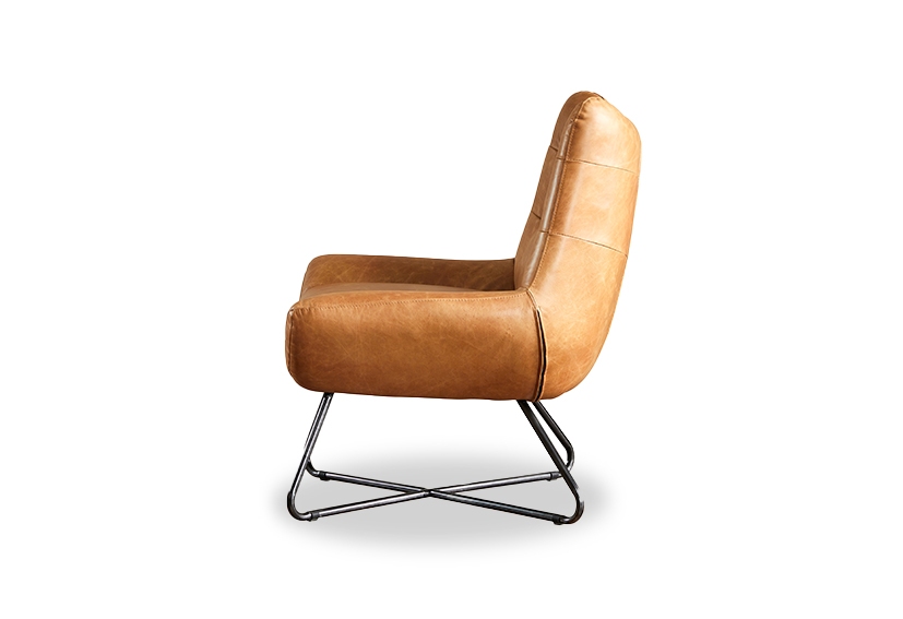 Top Grain Leather Metal  Lounge Chair -Cognac-POLANCO -Iconic Society 6