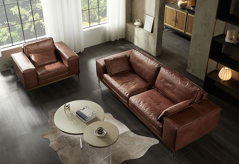 Modern leather sofa-Brown-6