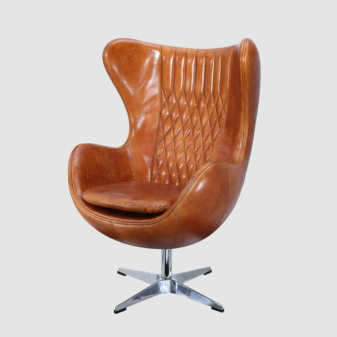 aluminum Leather swivel egg chair -4