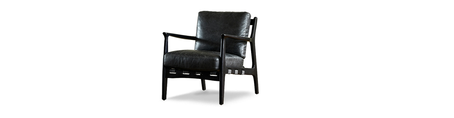 fine leather furniture manufacturers- Silas Mid-Century Modern Leather arm Chair-Black-ORLEANS -Iconic Society banner-1920x500