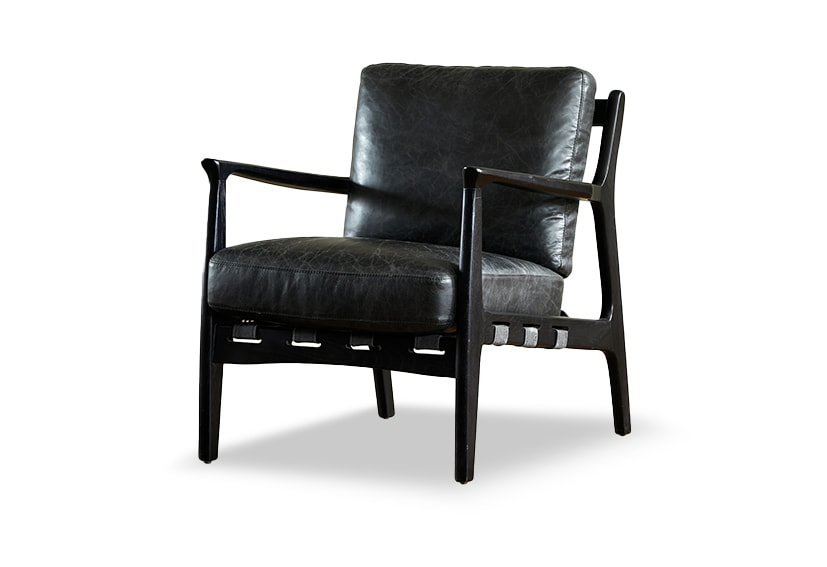 Mid-Century Modern Leather arm Chair-Black-ORLEANS -Iconic Society 1