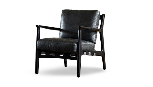 fine leather furniture manufacturers- Silas Mid-Century Modern Leather arm Chair-Black-ORLEANS -Iconic Society 529x303