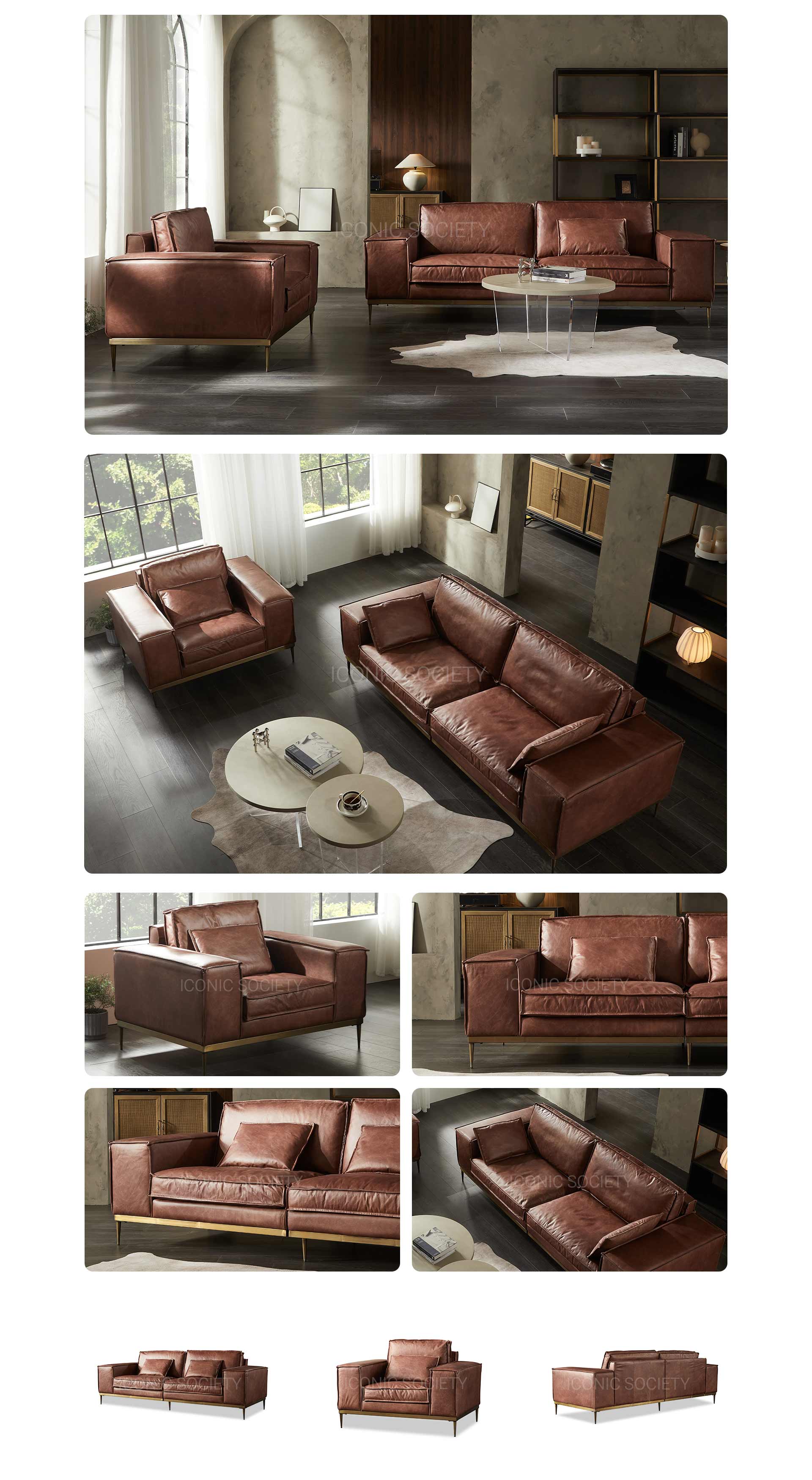 Modern leather sofa-Brown-12