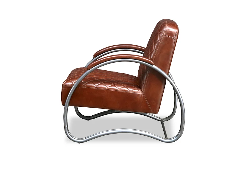 Industrial Metal Genuine Leather Armchair-Brown-ROLLS COGNA -Iconic Society 4