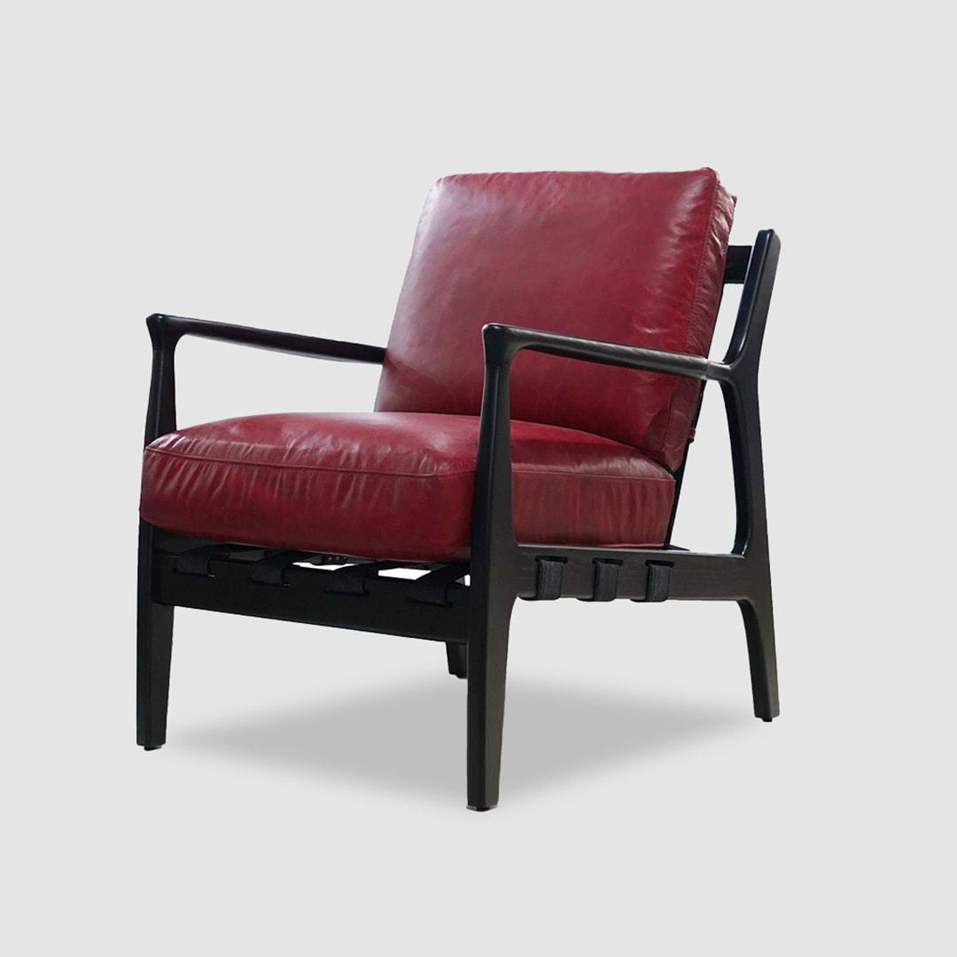 fine leather furniture manufacturers- Silas Mid-Century Modern Leather arm Chair-ORLEANS -Iconic Society  -red