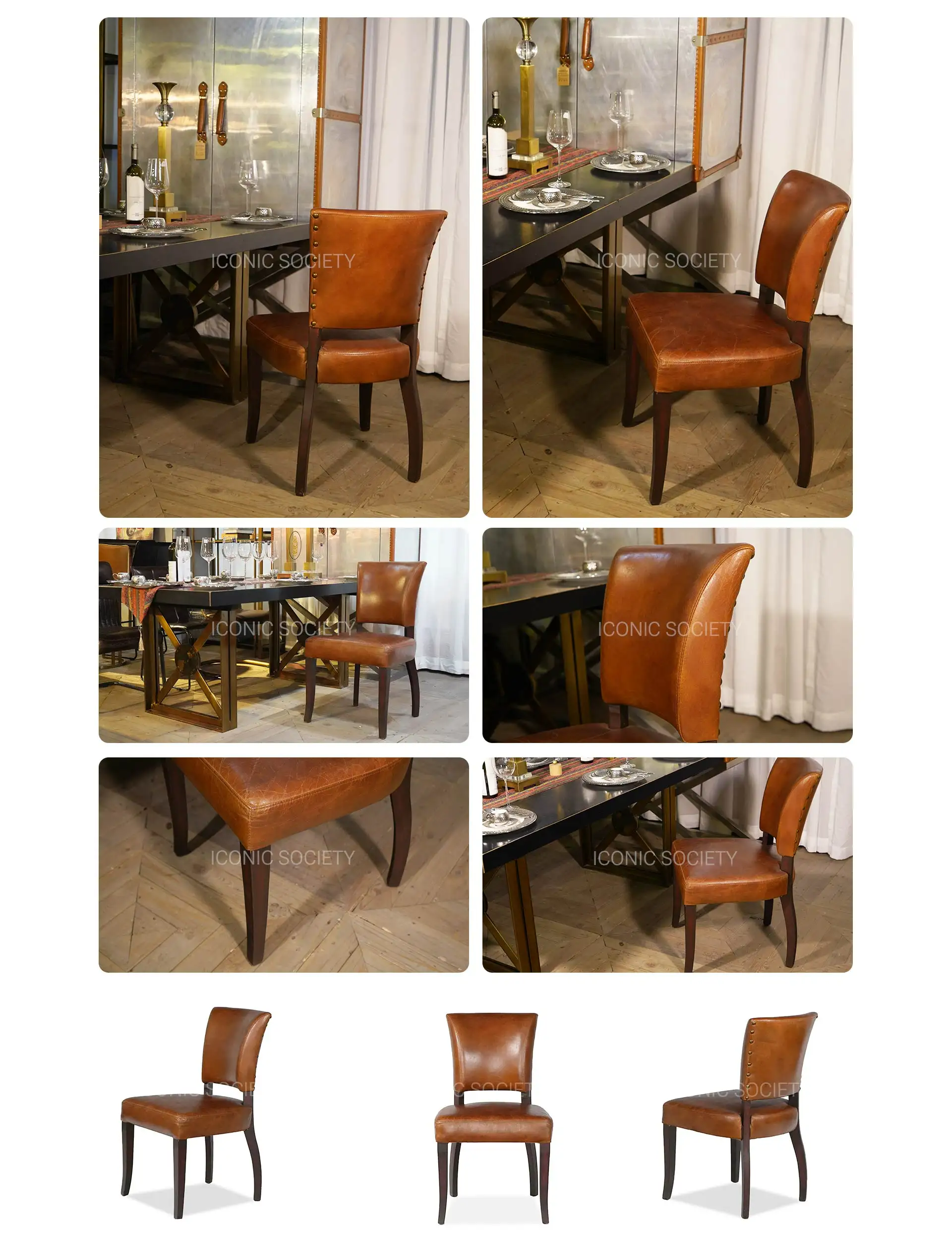 vintage wood leather dining chairs-PC