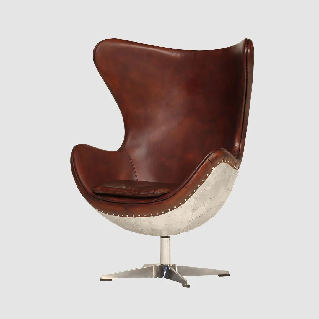 aluminum Leather swivel egg chair -1