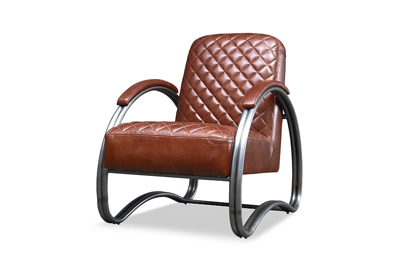 Industrial Metal Genuine Leather Armchair-Brown-ROLLS COGNA -Iconic Society 6