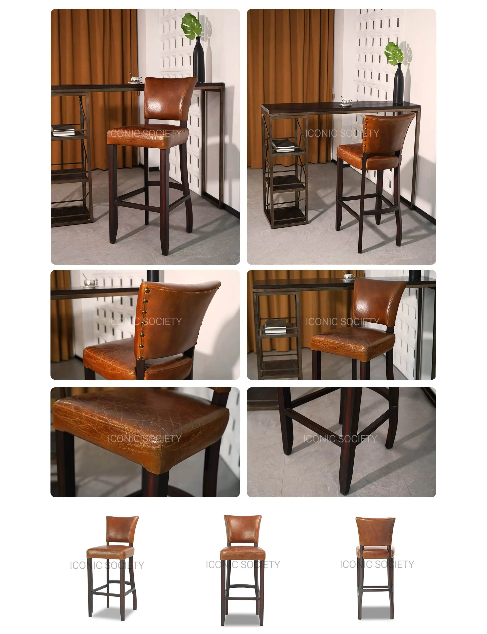 leather furniture manufacturers Banner-wood and leather counter stools-PC