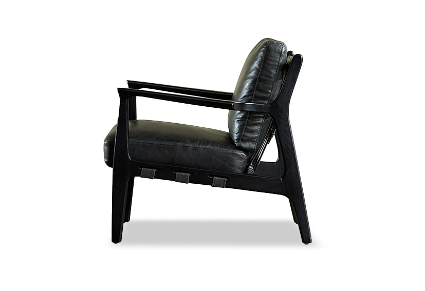 Mid-Century Modern Leather arm Chair-Black-ORLEANS -Iconic Society 4