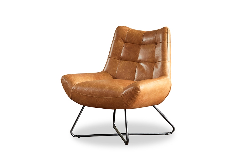 Top Grain Leather Metal  Lounge Chair -Cognac-POLANCO -Iconic Society 5