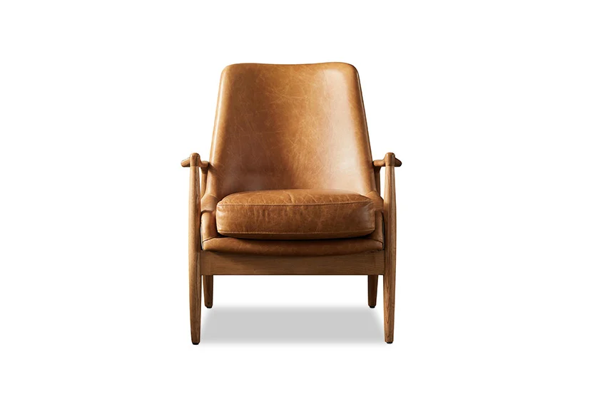 leather sofa factory- Mid-Century Modern wood and Leather arm Chair-Brown-PORTOLA -Iconic Society Furniture轮播6