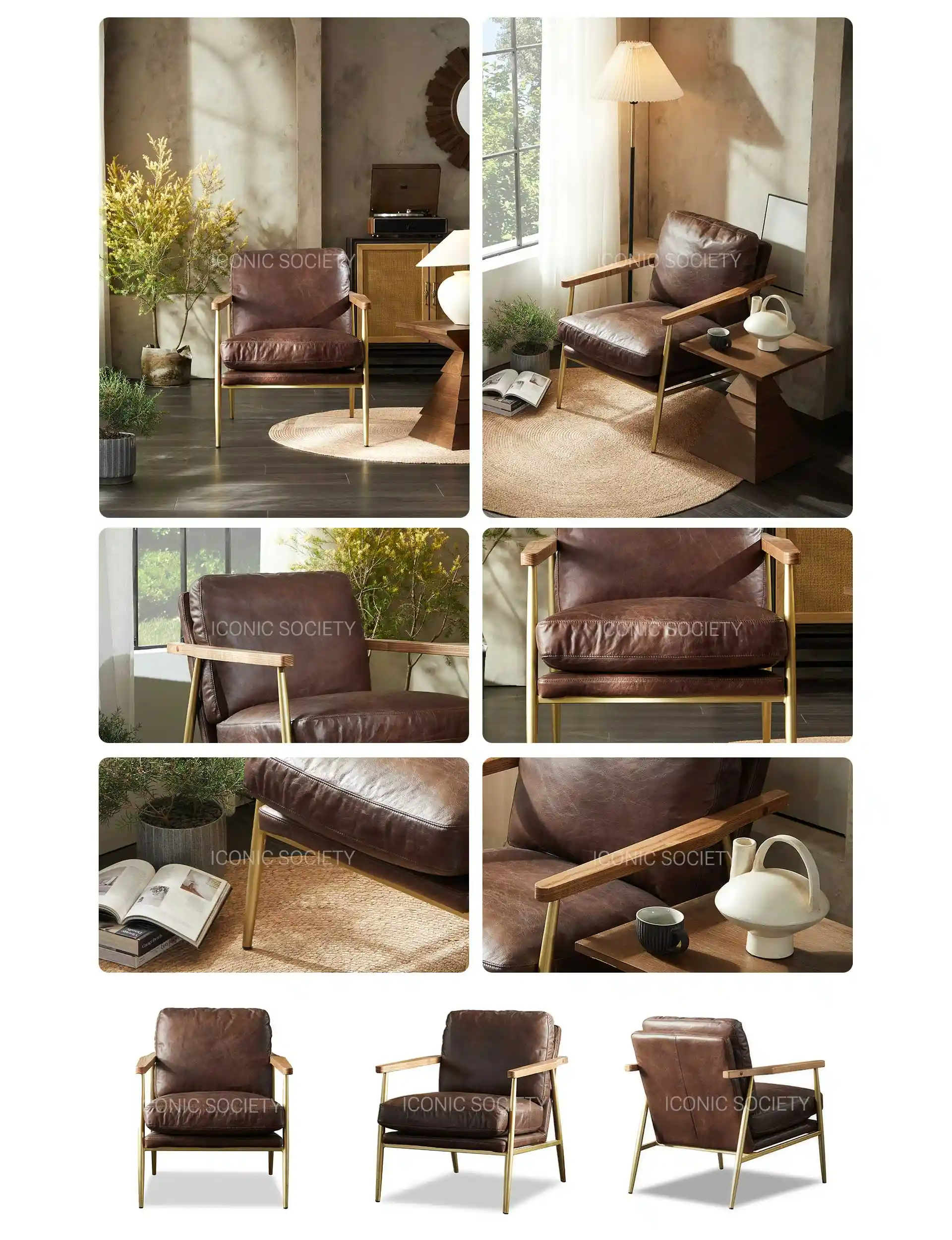 Metal leather wood arm chair PC