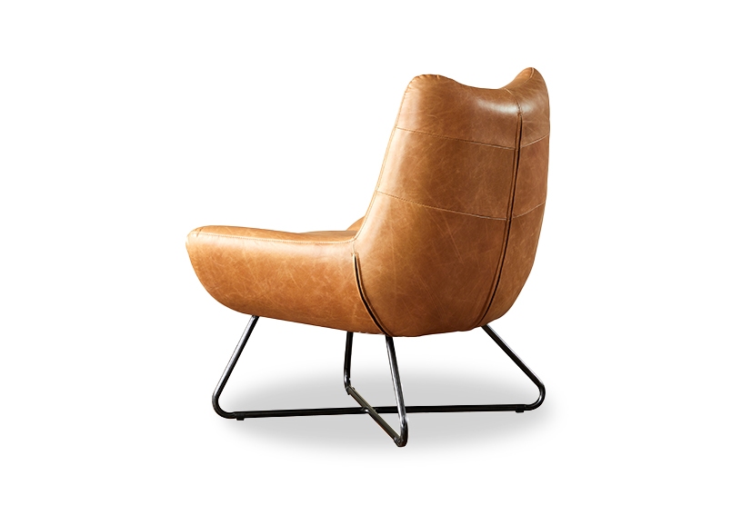 Top Grain Leather Metal  Lounge Chair -Cognac-POLANCO -Iconic Society 3