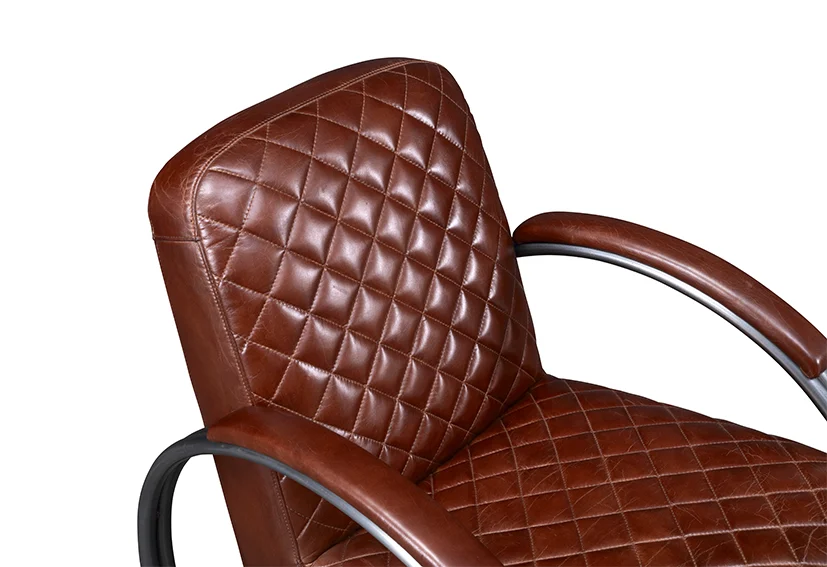 Industrial Metal Genuine Leather Armchair-Brown-ROLLS COGNA -Iconic Society 2