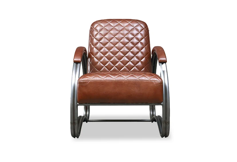 Industrial Metal Genuine Leather Armchair-Brown-ROLLS COGNA -Iconic Society 5