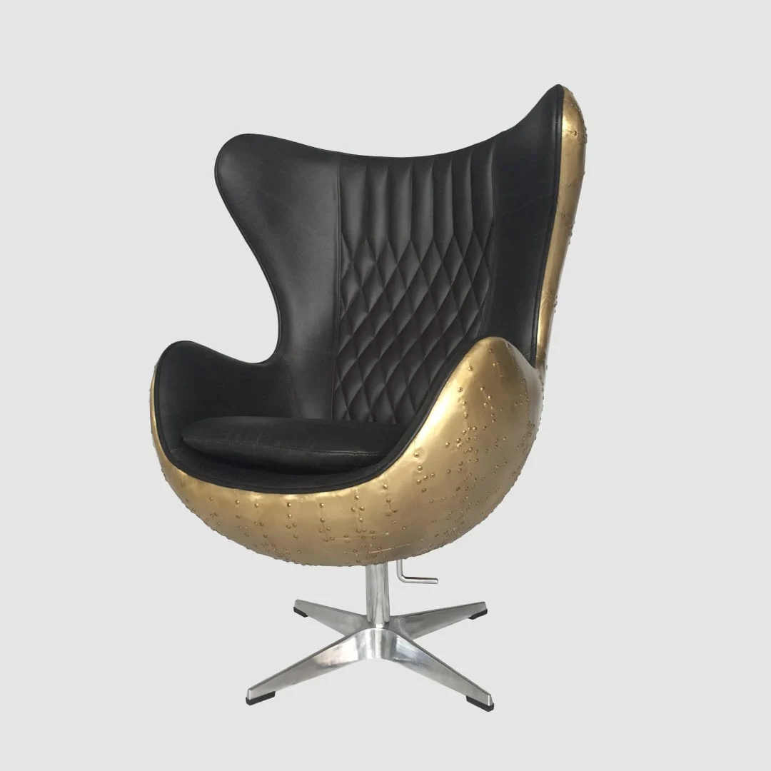 aluminum Leather swivel egg chair -3