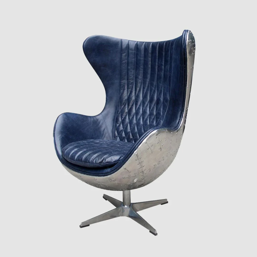 aluminum Leather swivel egg chair -2