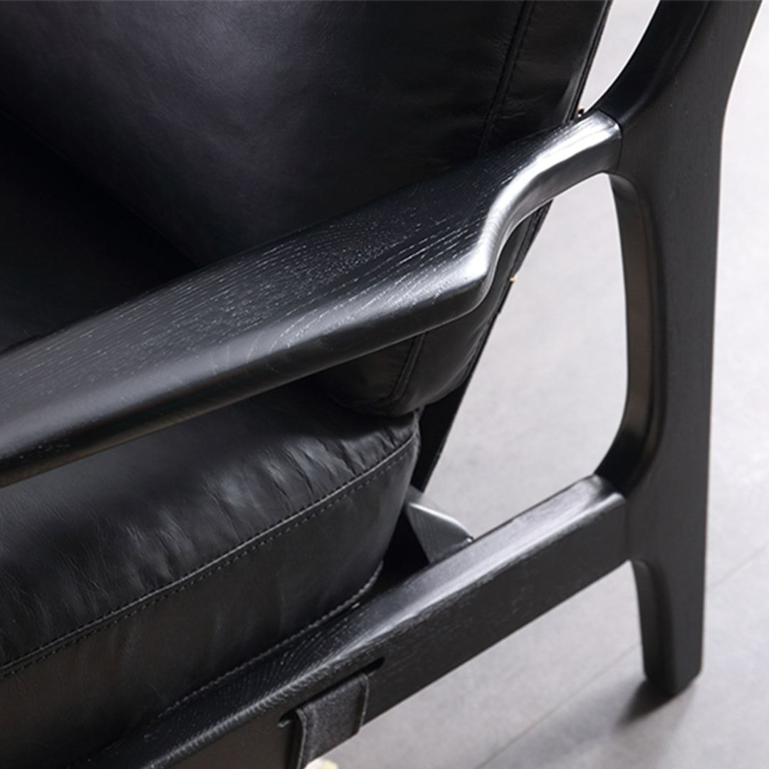 fine leather furniture manufacturers- Silas Mid-Century Modern Leather arm Chair-Black-ORLEANS -Iconic Society  11