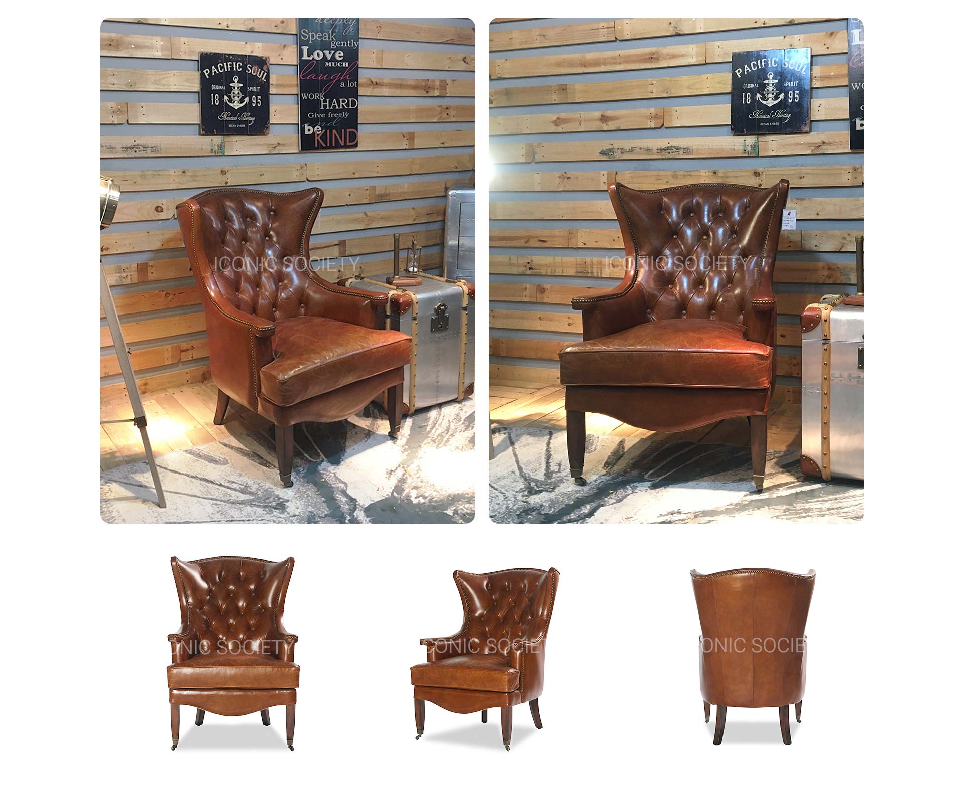 Leather Tufted  Wingback Chair-PC