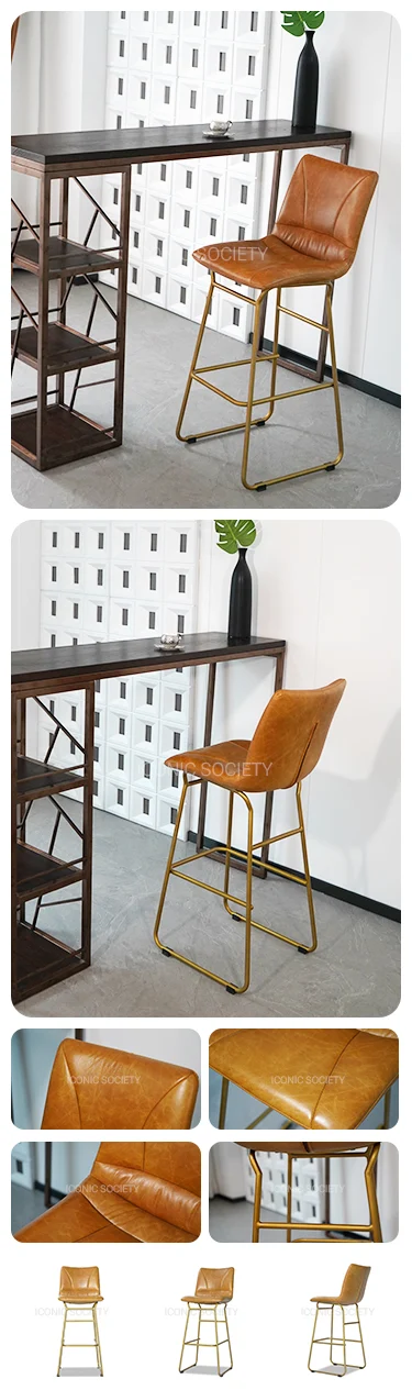 Industrial Metal and Leather Counter Bar Stool YD