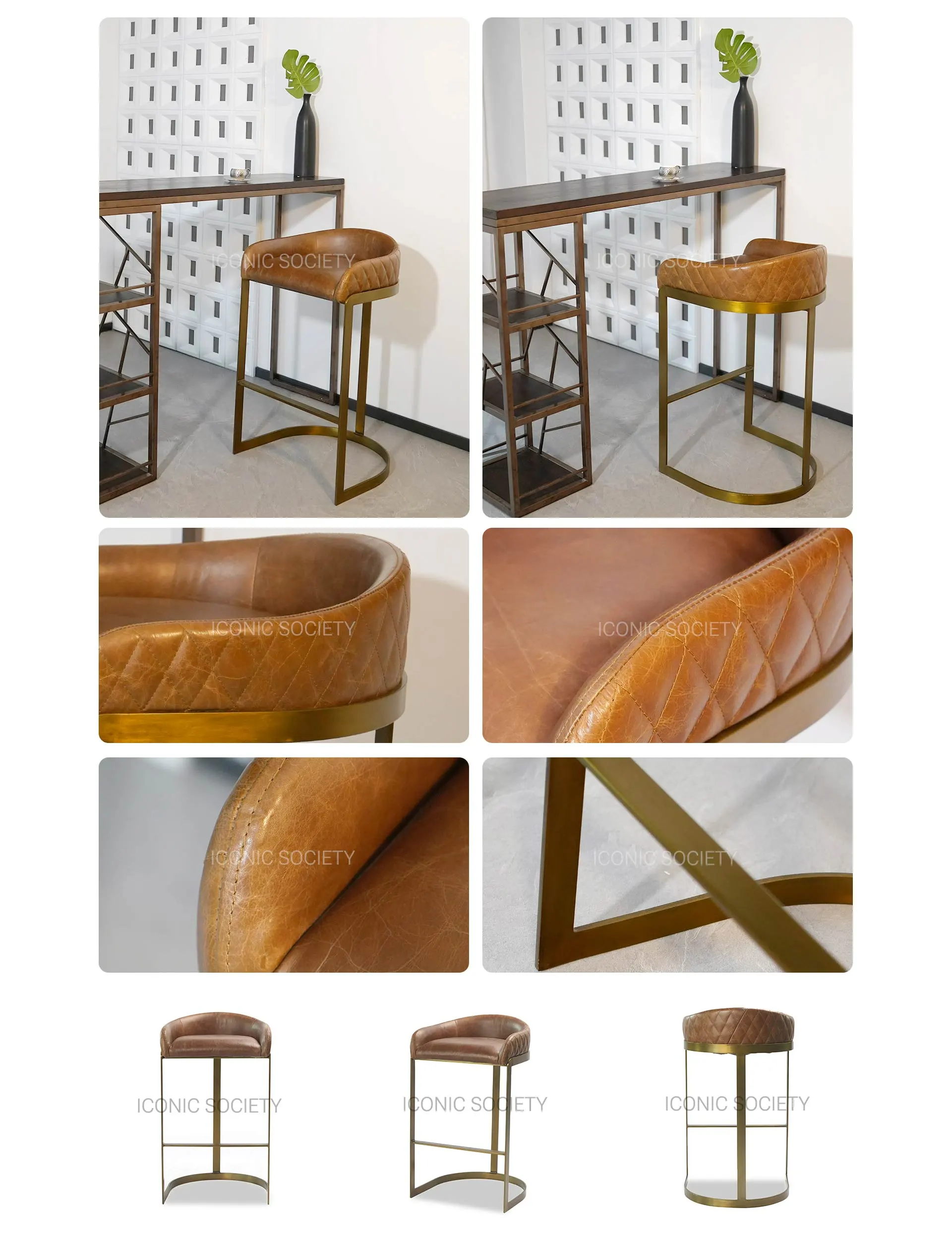 leather bar stool with low back-sofa manufacturer -PC