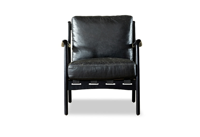 Mid-Century Modern Leather arm Chair-Black-ORLEANS -Iconic Society 3