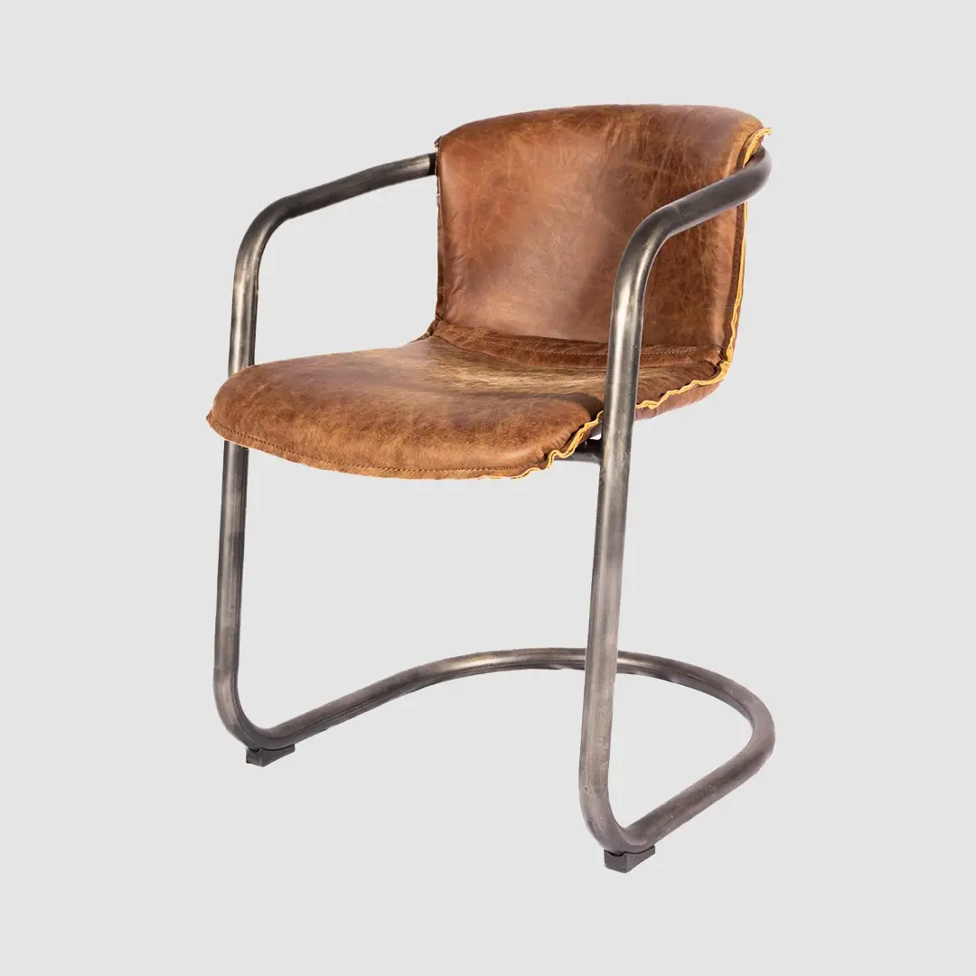 Industrial__Metal_and_Leather_Dining_Chairs_manufacturers--Brown-GRAPHITE_FRAME_-_Iconic_Society_7219_Cognac-iron-sofa supplier