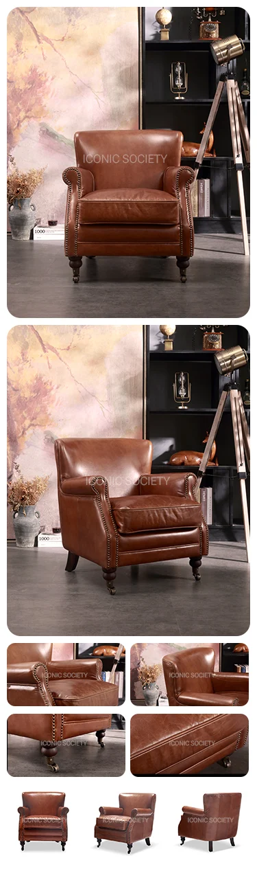 luxury vintage leather Accent Chair-Vintage Dark Brown-PATRON-Iconic Society yd