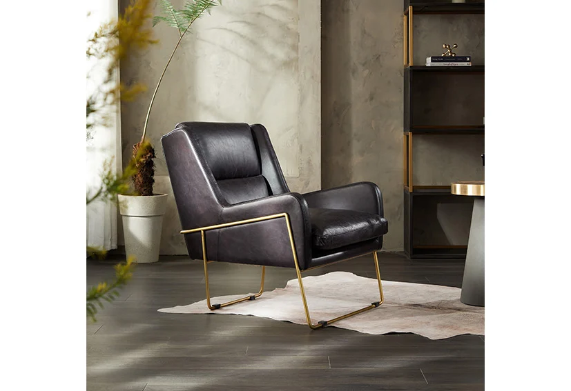 leather sofa manufacturer-Leather Accent Metal Armchair-Black-KEANA-Iconic Society Furniture2