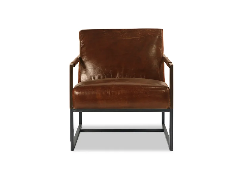 leather sofa manufacturerVintage Genuine leather and metal chair-Brown-ROWEN-Iconic Society Furniture轮播6