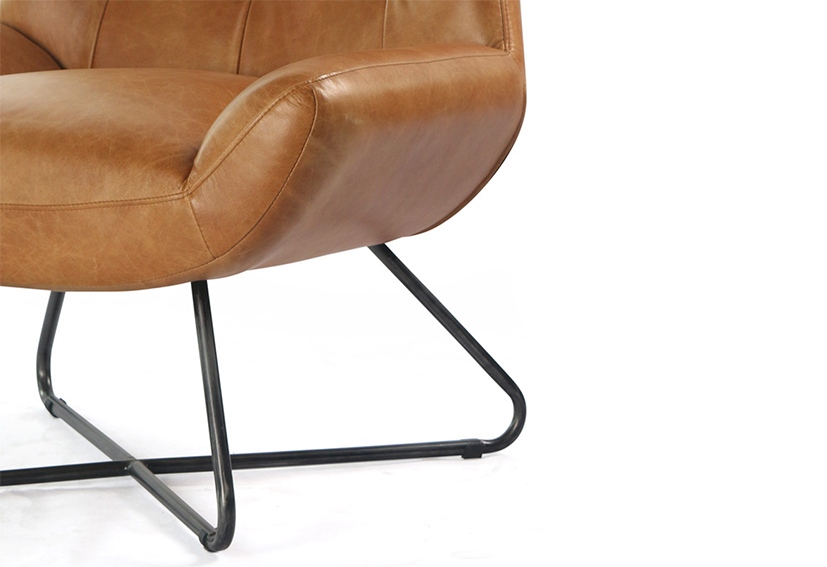 Top Grain Leather Metal  Lounge Chair -Cognac-POLANCO -Iconic Society 1