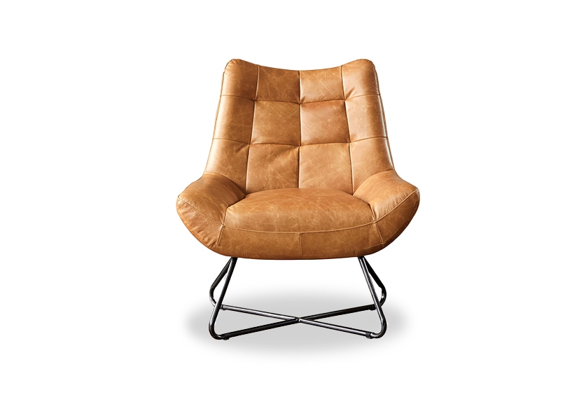 Top Grain Leather Metal  Lounge Chair -Cognac-POLANCO -Iconic Society 4