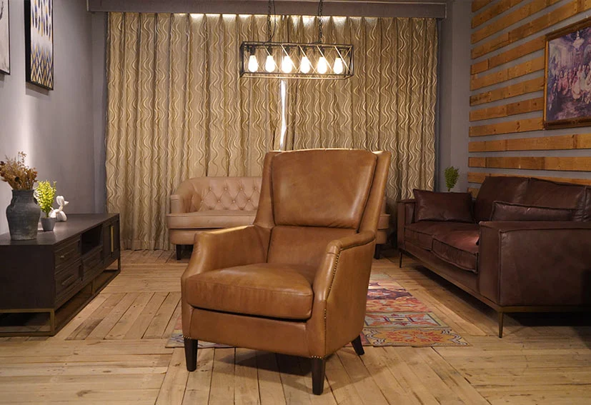 Luxury Vintage Leather club accent armchair -light brown-VINCENT  -Iconic Society Furniture轮播1 - 副本